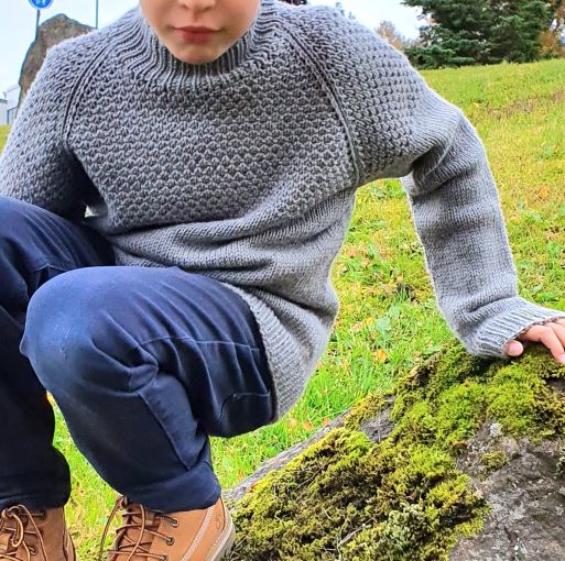 Boy wearing textured yoke raglan knitted sweater Duggari